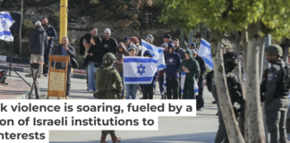 Israeli settlers gather near the Kiryat Arba settlement in Hebron on Dec. 10, 2025. Mosab Shawer/Middle East Images/AFP via Getty Images, CC BY